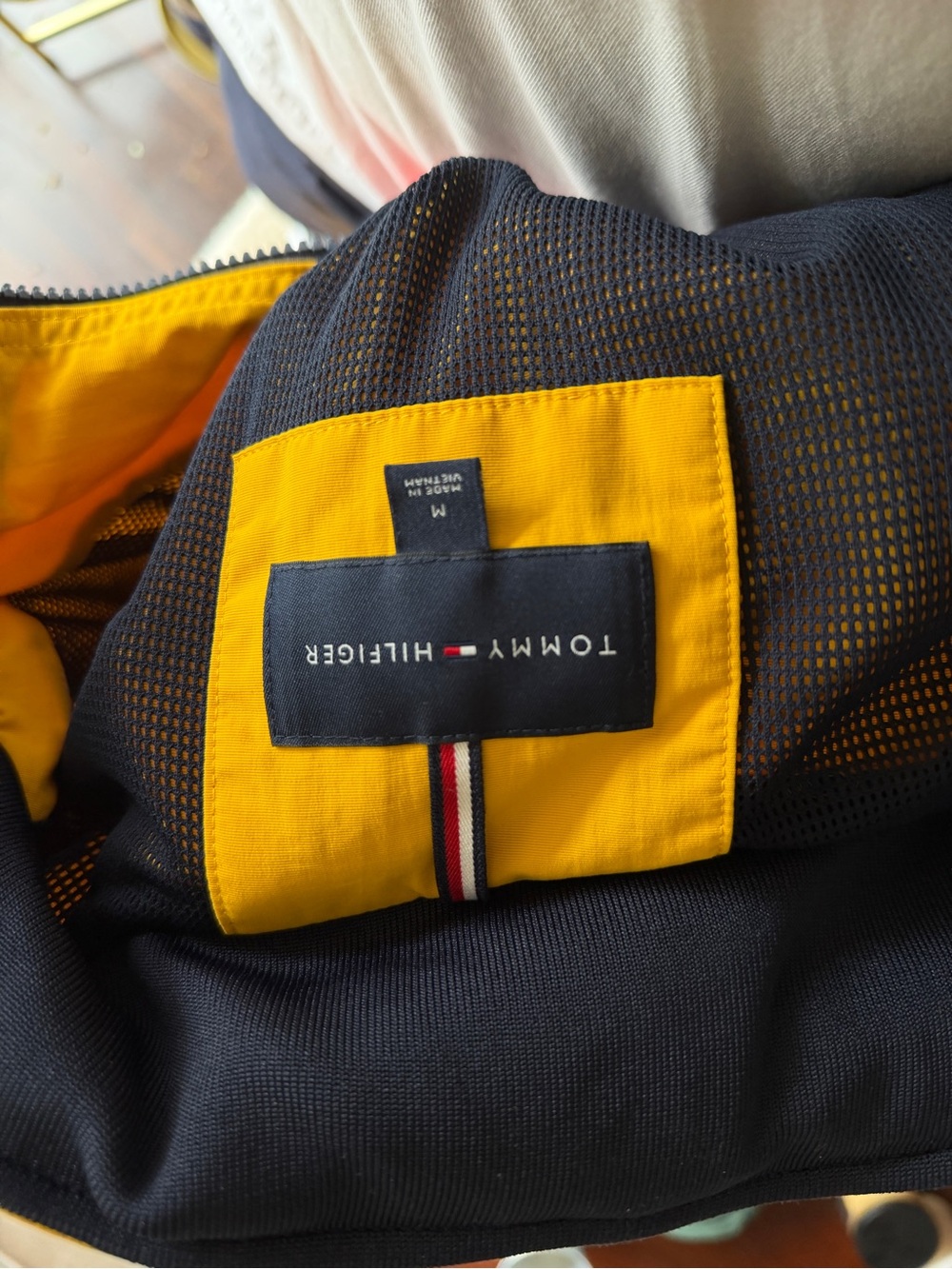 Tommy Hilfiger Yellow Hooded Windbreaker with Tricolor Chest Stripe - Picture 3 of 5